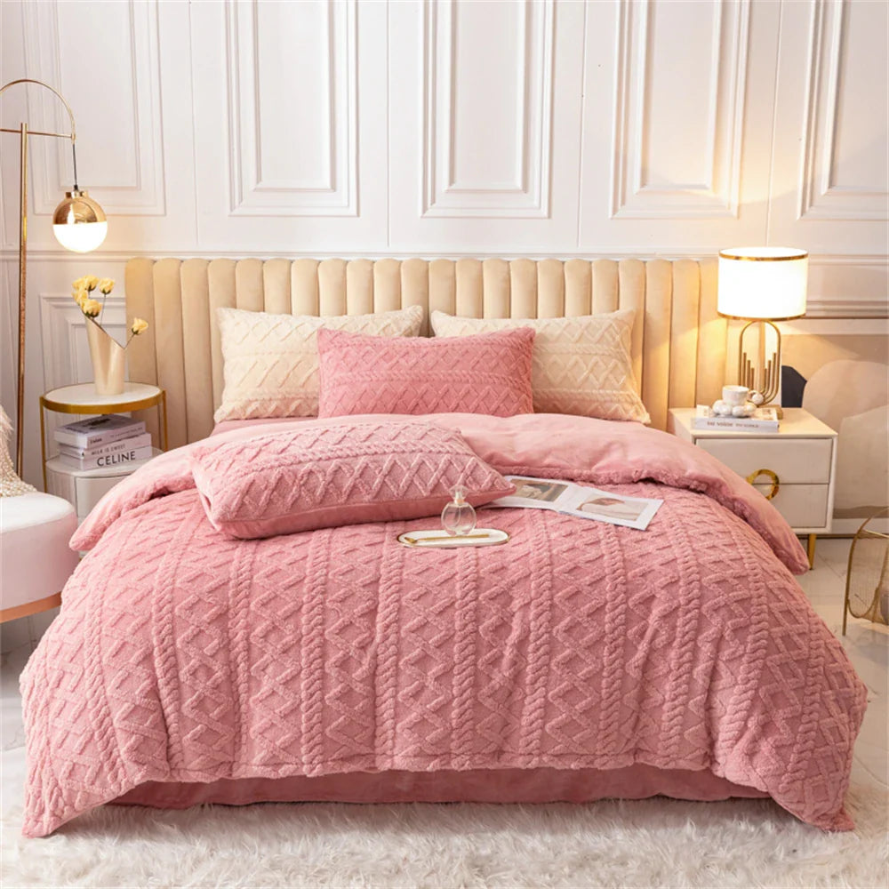 Yeknu Milk Velvet Bedding Set Jacquard Tafu Velvet Thicken Winter Warm Four Piece Sets Quilt Cover Bed Linen Pillowcase Bedroom Decor