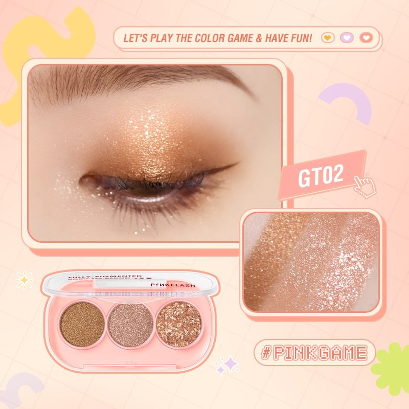 3 Color Glitter Eyeshadow Palette Pearly Matte Shiny Long Lasting Waterproof Pigments Eyes Makeup Cosmetics