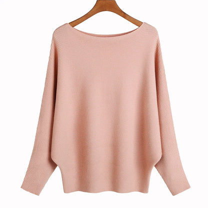 qgtao Winter 2024 Boat Neck Batwing Sweaters Pullovers Women Casual Cashmere Sweater Plus Size Knit Jumpers Tops Pull Femme