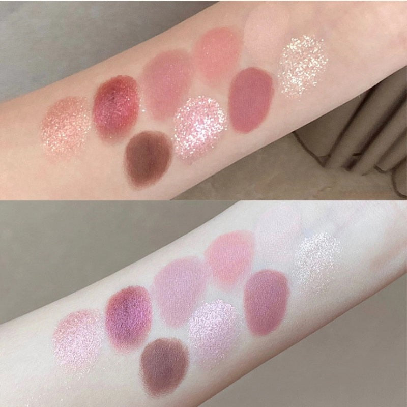 9 Colors Eyeshadow Palette Rose Pink Earth Color Pearly Matte Milk Tea Glitter Eye Shadow Makeup Lasting Korean Cosmetic Set