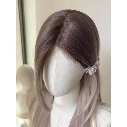 qgtao  -  Wig Long Straight Mixed Color Chocolate Gray 24 Inch Women's Lace Wig Natural Color Synthetic Wig for Cosplay