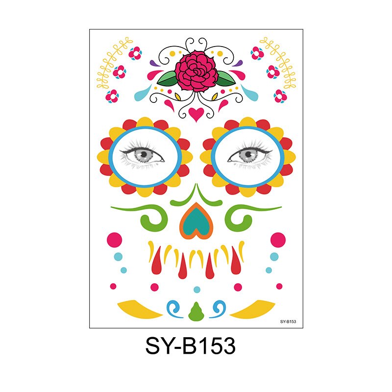 waterproof temporary tattoo sticker halloween face eye mouth fake tattoo water transfer Day of The Dead Skull Makeup Beauty