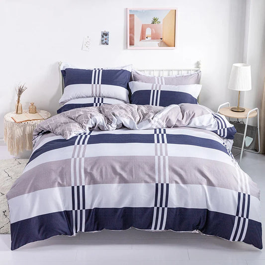 Yeknu 3PC 100% Cotton Duvet Cover Set Striped Printing 1PC Duvet Cover 2PC Pillowcase Cotton Soft Skin Friendly Bedding