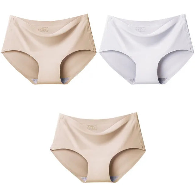 qgtao 3PCS Women's Panties Ice Silk Underwear Sexy Seamless Lingerie For Women Mid Rise Female Lingerie Briefs Traceless Underpants