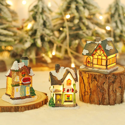 Christmas Decorations Holiday Village Set Lighted Xmas Village Houses with Figurines Small Christmas Scene Gift Home Ornament