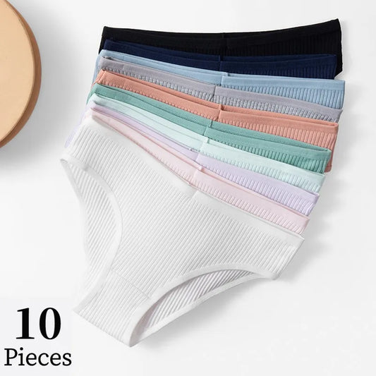 qgtao 10PCS/Set Women's Panties Sexy Breathable Underwear Comfortable Lingerie Cotton Striped Briefs Fashion Cozy Underpants Sale