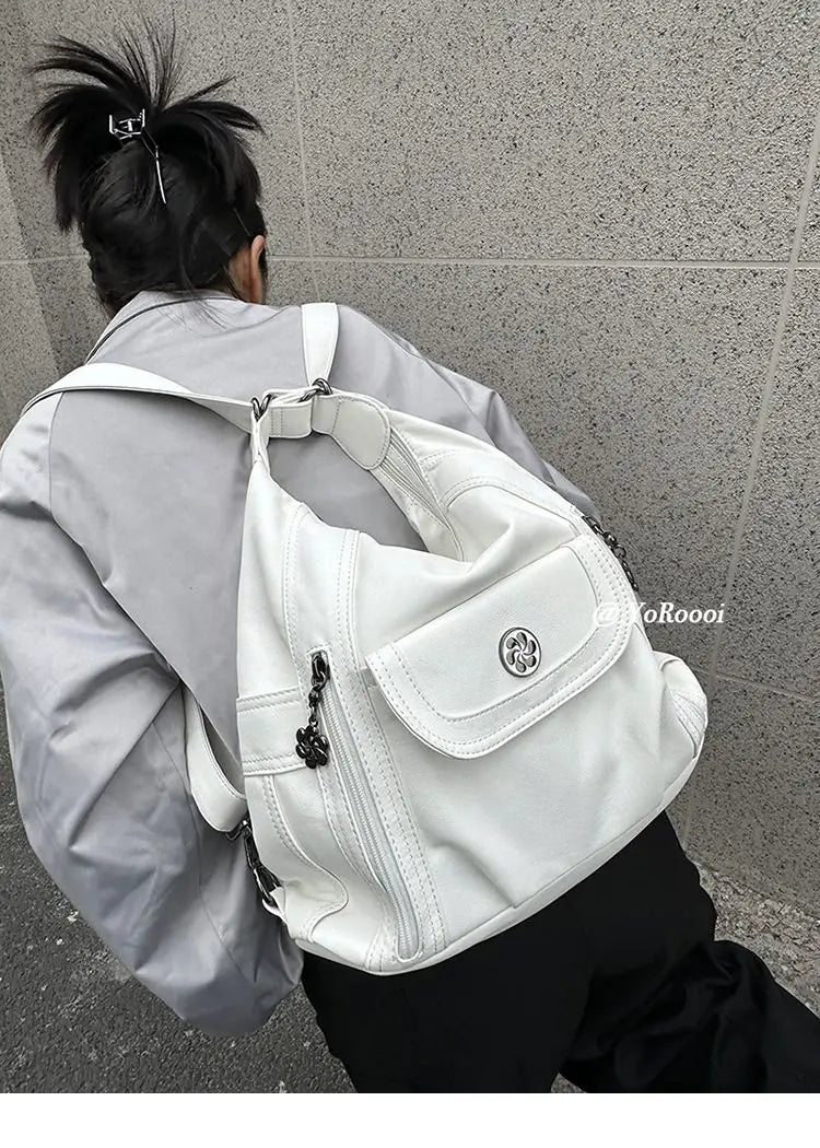 qgtao  Vintage Y2k Handbag Women High Street Pu Leather Casual Backpack Messenger Bag Female Harajuku White Mochila Aesthetic