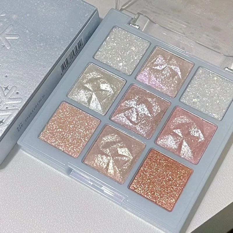 qgtao Snowflake Eyeshadow Palette Diamond Glitter Eye Shadow 9 Colors Polarization Flash Highlighter Brighten Eyeshadow Shiny Makeup