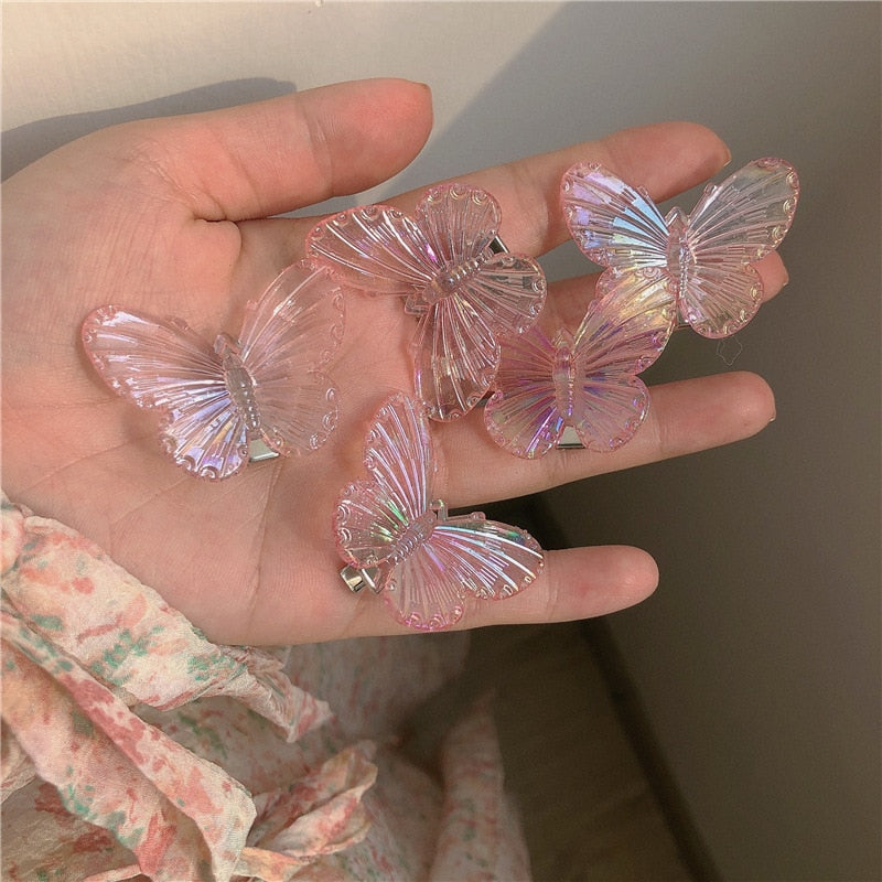 5pcs Girls Transparent Butterfly Pink Hairpin Children Fashion Heart-Shape Hair Clips Women Barrettes Headband Hair Accessories