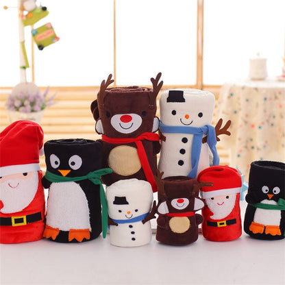 Cute Christmas Present Throw Blanket Lovely Santa Claus Flannel Fleece Sofa Blankets Portable Anti-Pilling Cartoon Shawl Blanket