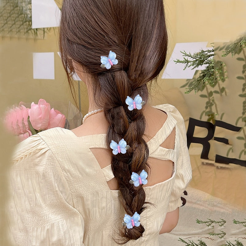 5pcs Girls Transparent Butterfly Pink Hairpin Children Fashion Heart-Shape Hair Clips Women Barrettes Headband Hair Accessories