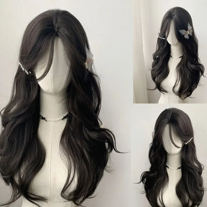 OKLULU  -  Black Wig for Women Natural Center Parting Eight Bangs Long Curly Hair Natural Hair Cosplay Wig for Daily Use  Lolita  가발