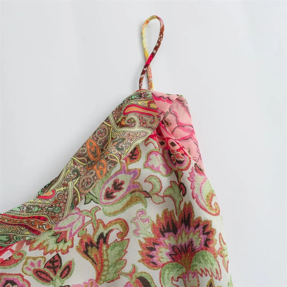 qgtao  2024 Summer New Product Women's Fashionable temperament slim fit V-neck sexy backless patchwork printed dress