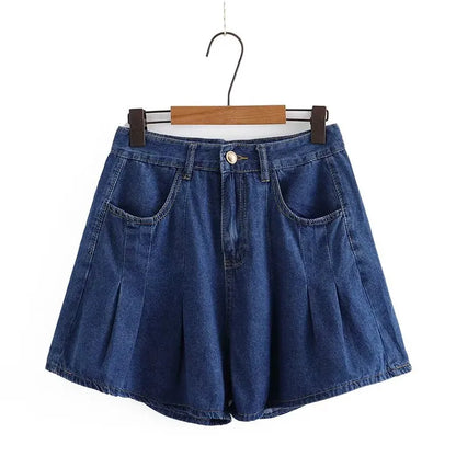qgtao Plus Size Women's Shorts Wide-Leg With Folds In Summer Thin Denim Shorts The Non-Stretch Jeans For Busty Lady To Wear In Summer