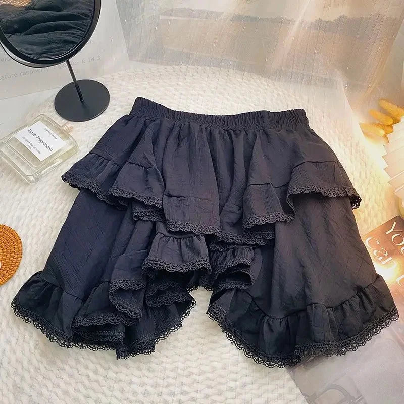 qgtao White Skirt Irregular Ruffles Kawaii Women Mini Skirts Japanese Style Sweet Patchwork Elegant Casual Black Short Skirt