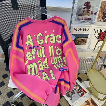 High Street Cute Colors Doodle Full Graphic Hoodies Women Loose Oversized Sweatshirt Y2K Korean Fashion Grunge Egirl Fall Winter