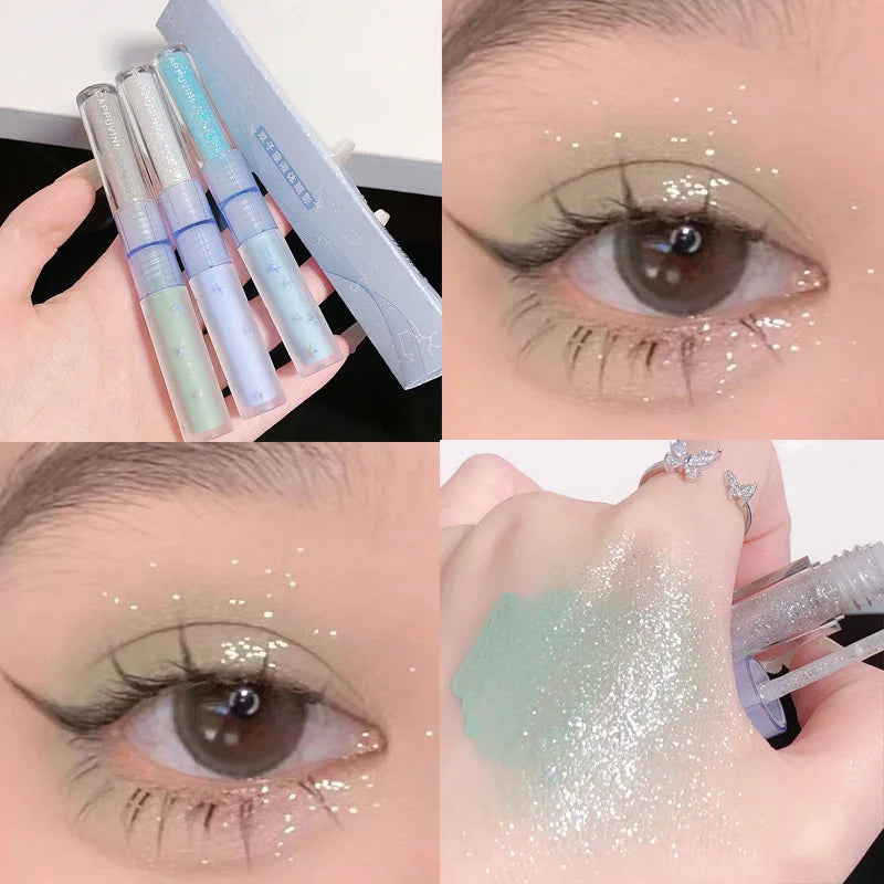 qgtao  -  2 in 1 Blue Liquid Eye Shadow Matte Sequins Pearlescent Eye Makeup Lying Silkworm Brightening Droplet Tear Makeup Beauty Tools