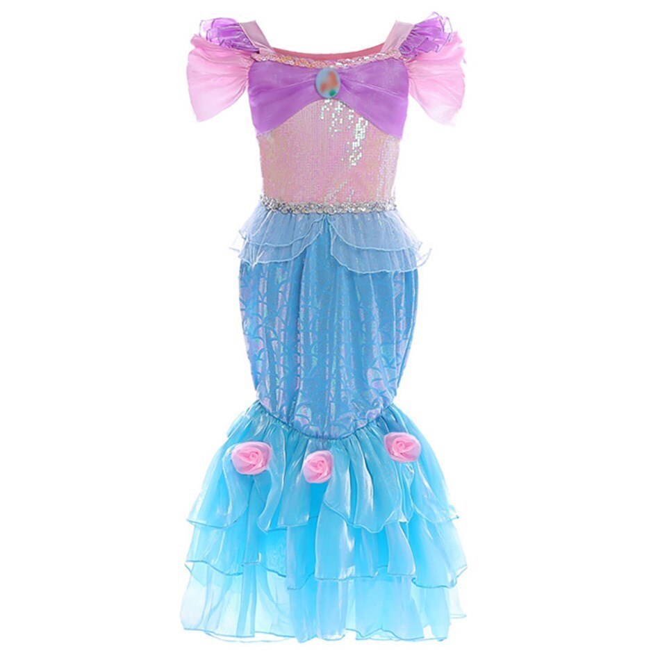 Girls Little Mermaid Costume Kids Birthday Halloween Princess Girl Dress Children Summer Ariel Party Clothes for Carnival 3-10T