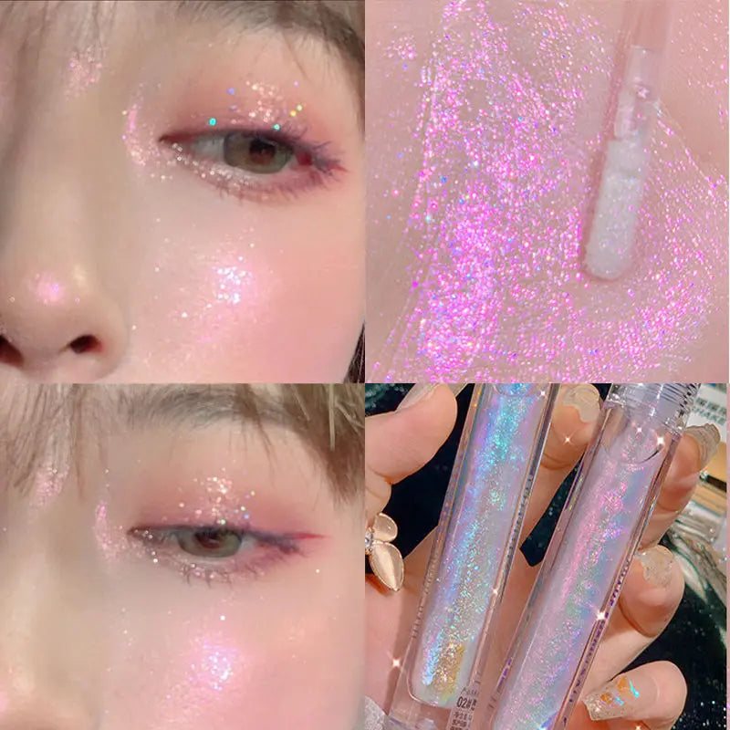 qgtao 2Colors Glitter Highlighter Makeup Multi-function Liquid Eyeshadow Eyeliner Waterproof Pearl Brighten Silkworm Shake High Gloss