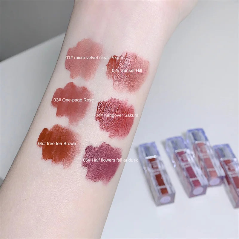 qgtao  6 Colors Cream Air Velvet Matte Lip Glaze Silky-smooth Long Lasting Lip Tint Waterproof Non-stick Cup Lip Gloss Makeup Cosmetics