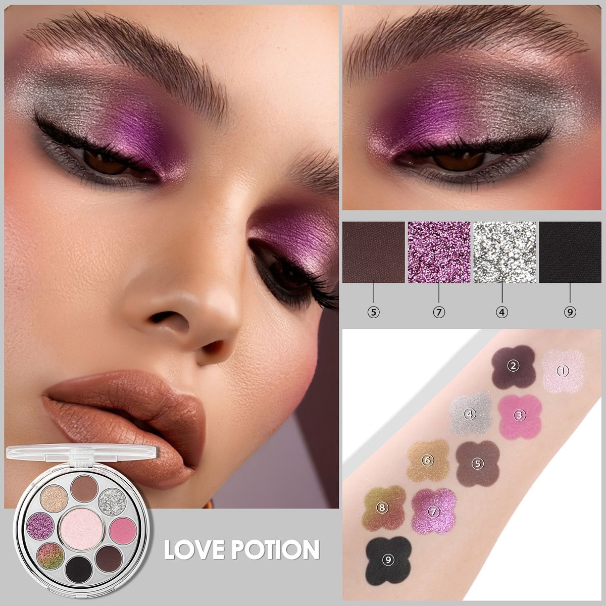 9 Colors Glitter Eyeshadow Palette Waterproof Long-lasting Shiny Shimmer Powder Eye Makeup Cosmetics