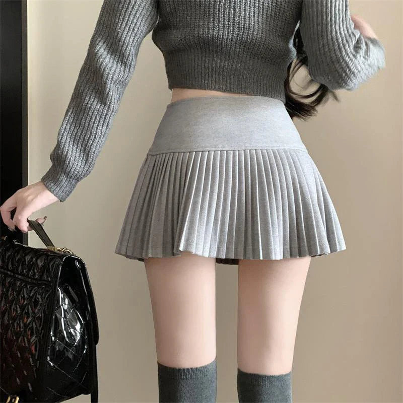 qgtao Fashion Woolen Pleated Skirts Women Korean Chic Sexy High Waist A-Line Skirts Y2K Summer Solid Preppy All Match Mini Skirts