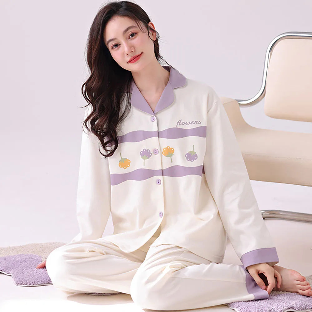 qgtao M-3XL 100% Cotton Soft Women's Pajama Sets Free Shipping Spring Autumn Sleepwear for Sleeping Korean Style Cute Home Clothes