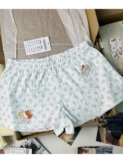 Little Bear Eyelet Cotton Vest Shorts Set Summer Sweet Bow Lace Camis Tops And Shorts Vintage Cute 2 Piece Sets Women Outfit New