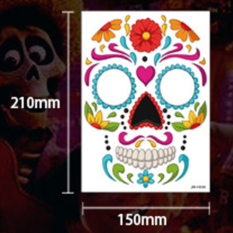 waterproof temporary tattoo sticker halloween face eye mouth fake tattoo water transfer Day of The Dead Skull Makeup Beauty