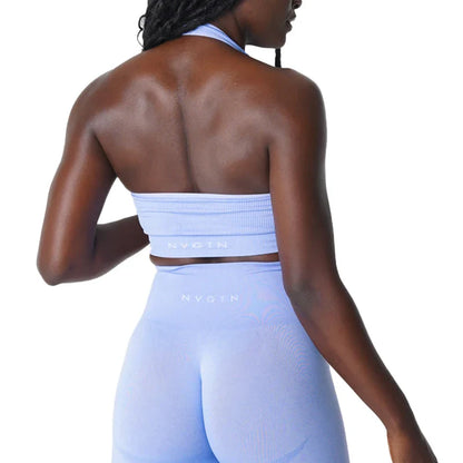 qgtao Limitless Ribbed Seamless Halter Bra Spandex  Woman Fitness Elastic Breathable Breast Enhancement Leisure Sports Underwear