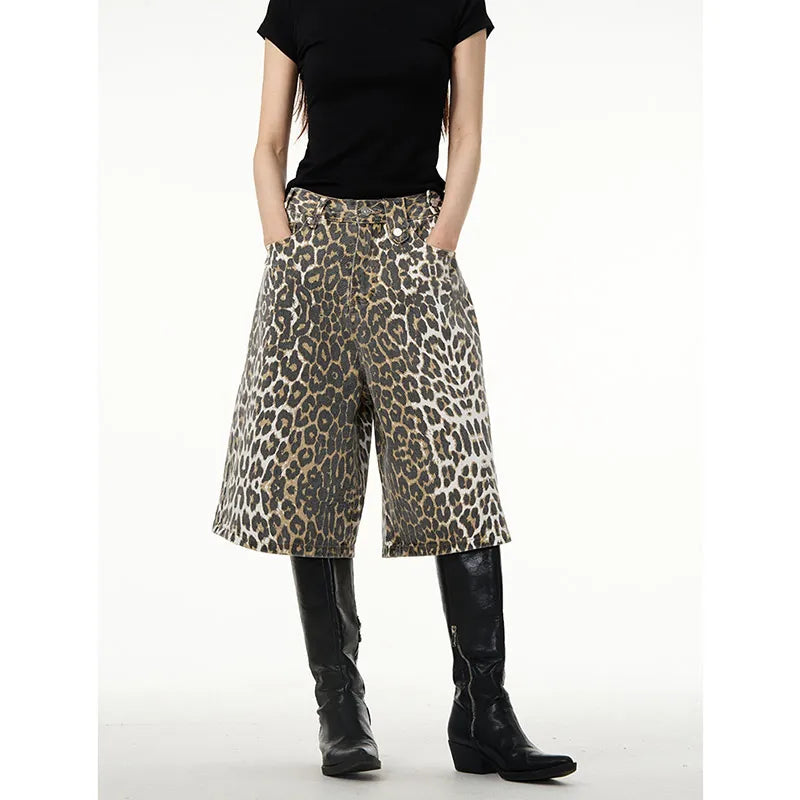 qgtao  -  American Retro High Street Casual Overalls Leopard Print Loose Wide Leg Pants For Women Y2k Hip-hop Cargo Grunge Baggy Trousers