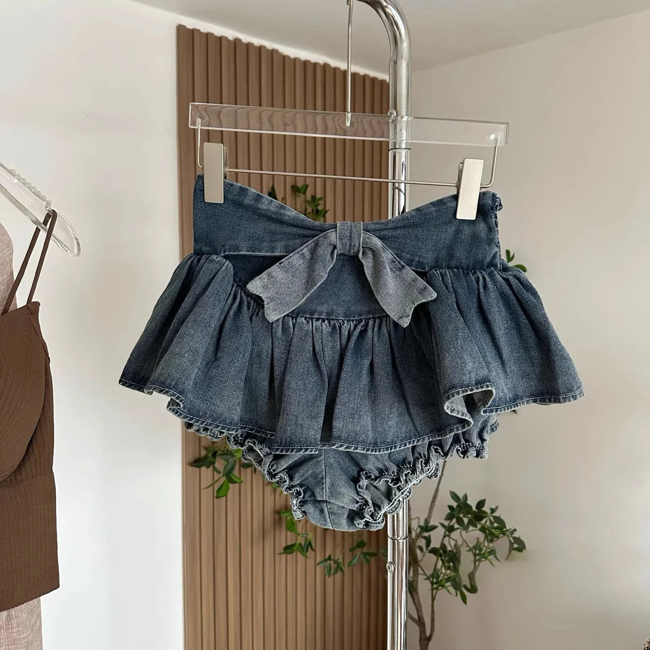 qgtao Women Bow Pleated Jean Skirt Shorts Summer Trendy Irregular Hem Sexy Spice Girl A-line Denim Mini Skirts Vintage Chic Streetwear