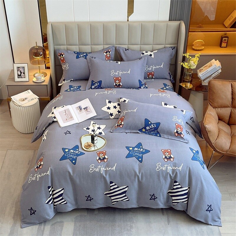 Yeknu 4pcs Autumn and Winter Thickening Soft Bedroom Bedding Set Home Textile Geometric Pattern Sheet Quilt Cover Pillowcase