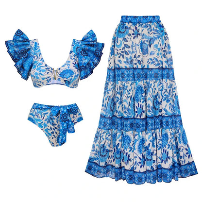 qgtao New Arrival Push Up Women Bikini Set Floral Printed Ruffle Bikinis Strappy Bandage Swimwear Brazilian Biquini Bathing Suit
