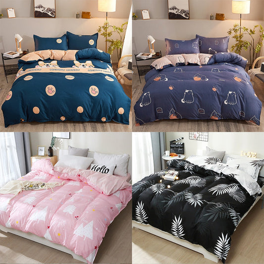 Yeknu Cartoon Pattern 4-Piece Flat Sheet Quilt Cover Pillow Case Family Bed Sheet Children's Bedding Set 4-Piece Set