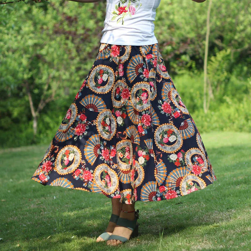 Summer Ethnic Style Cotton Linen Bohemian Streetwear Y2k Skirt Fashion Clothes Long Skirts Women Clothing Casual Vintage Elegant