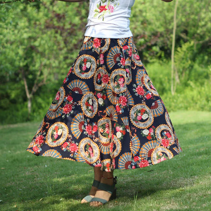 Summer Ethnic Style Cotton Linen Bohemian Streetwear Y2k Skirt Fashion Clothes Long Skirts Women Clothing Casual Vintage Elegant