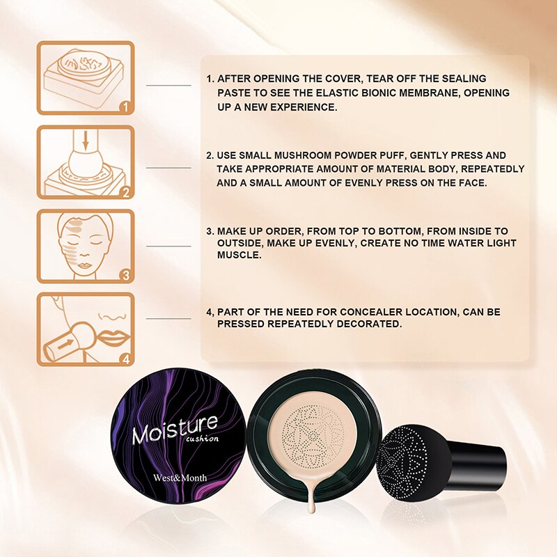 BB Cream Foundation Concealer Air Cushion Mushroom Head CC Whitening Makeup Cosmetics Waterproof Brighten Face Base Tone