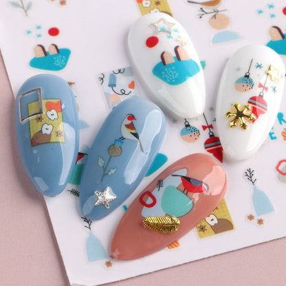 3D Christmas Sticker for Nails Cute Cartoon Sliders Snowflake Elk Xmas Tree Decal Gel Polisn Manicure Nail Art Decor SACA717-724