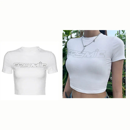 qgtao Y2k Sexy Baby Tee Summer Black T-Shirt Crop Top Clothes For Women Tops Gothic O-neck Short Sleeve 2000s Retro Hip Hop Streetwear