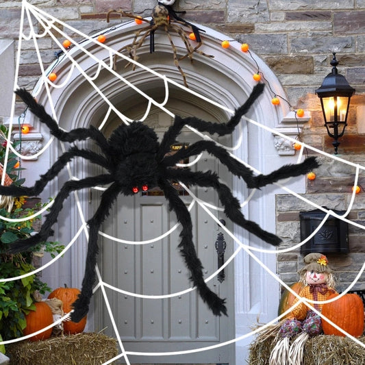 150/200cm Black Scary Giant Spider Huge Spider Web Halloween Decoration for Home Bar Haunted House Props Holiday Outdoor Decor