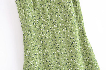 qgtao   Women Vintage Green Floral Print Thin Strap Chiffon Dress French Style Ladies A-line Short Summer Dress Sling Robe
