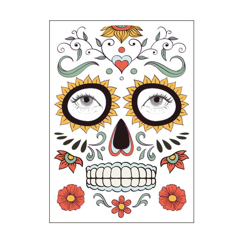 waterproof temporary tattoo sticker halloween face eye mouth fake tattoo water transfer Day of The Dead Skull Makeup Beauty