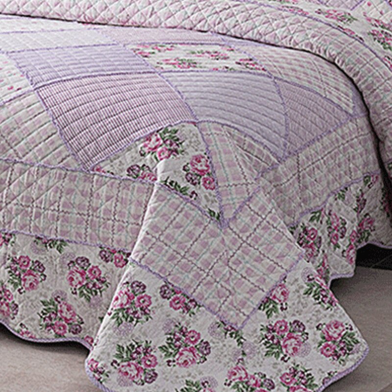 Yeknu Single Double Bed 100%Cotton Purple 3pcs Printed Quilted Quilt Pillowcase Free Shipping lençol de cama casal أسرّة