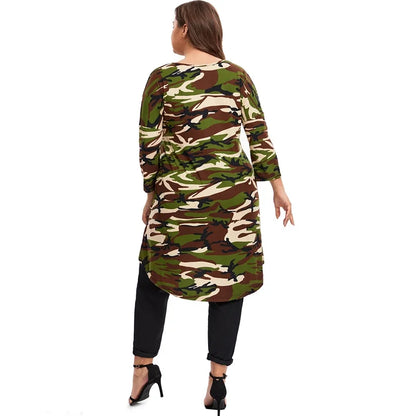 qgtao Plus Size Long Sleeve Camouflage Tunic Tops Long Loose Elegant  Autumn Hi Low Swing Blouse T-shirt Plus Size Clothing Women 6XL