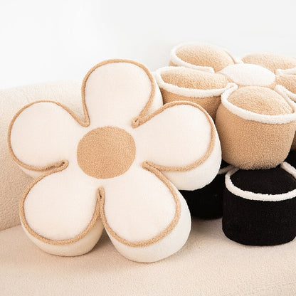 Nordic Elegant Black& WhiteCamellia Flower Cushion Good Words Pillow Stuffed Classic Dot Ball Blossom Chair Sofa Seat Home Decor