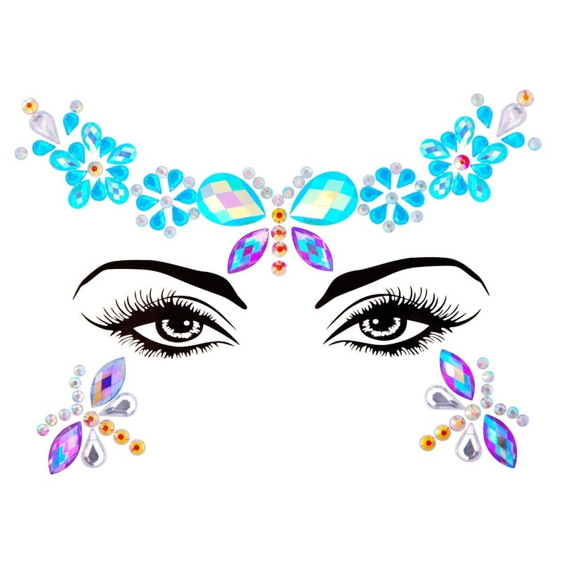 Face Festival Stickers 3D Eyebrow Diamond Temporary Tattoo Kids Show Makeup Halloween Party DIY Face Jewelry Tattoo Decoration