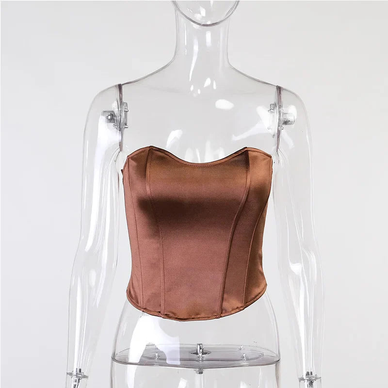 qgtao Sexy Women Tube Tops Solid Sleeveless Slim Skinny Corset Cropped Top 2024 Summer Casual Elegant Female Strapless Vest