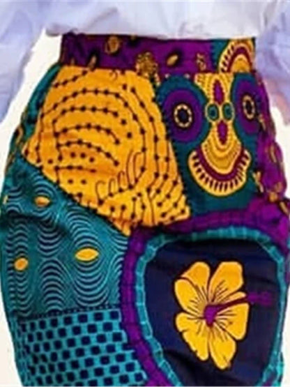 qgtao Women Summer Print Skirt Vintage Floral African Fashion High Waist Tassel Classy Modest Elegant Retro Jupes Falads Plus Size New