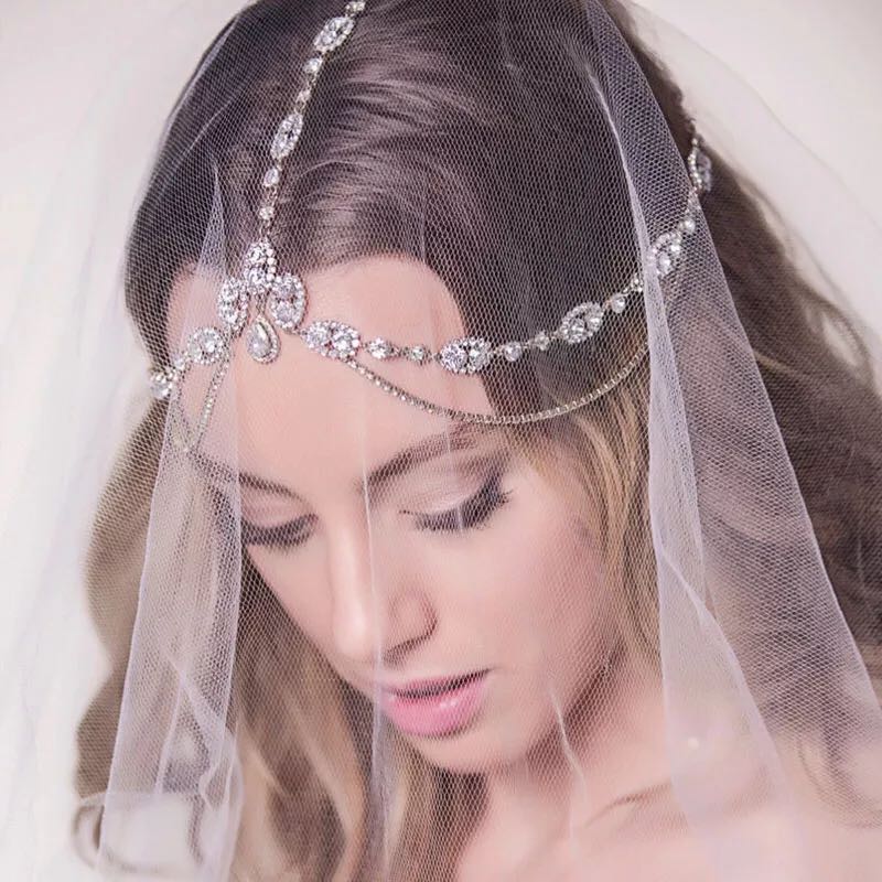 Crystal Forehead Headband Wedding Bridal Hair Chain Headpiece for Women Rhinestone Waterdrop Head Chain Headwear Hair Jewelry